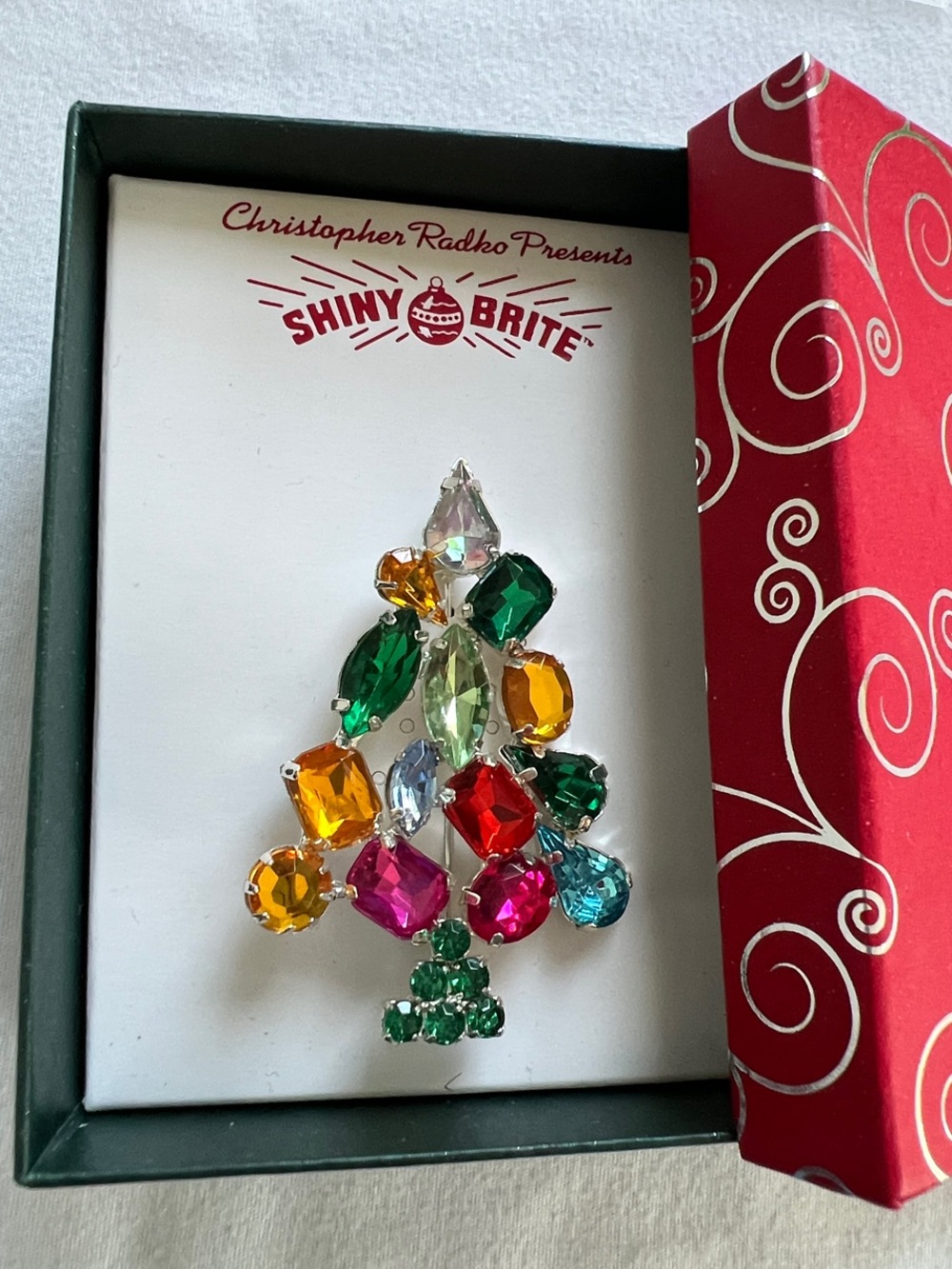 Christopher Radko | Multicolor Crystal 2.5” Christmas Tree Brooch